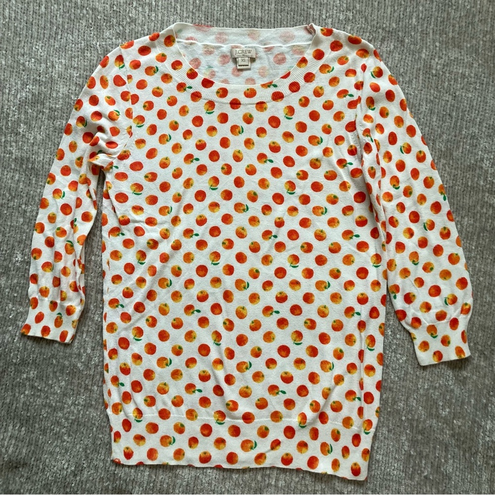 J.Crew Peach Print Lightweight Sweater XS Fruit Graphic Spring Summer Preppy‎